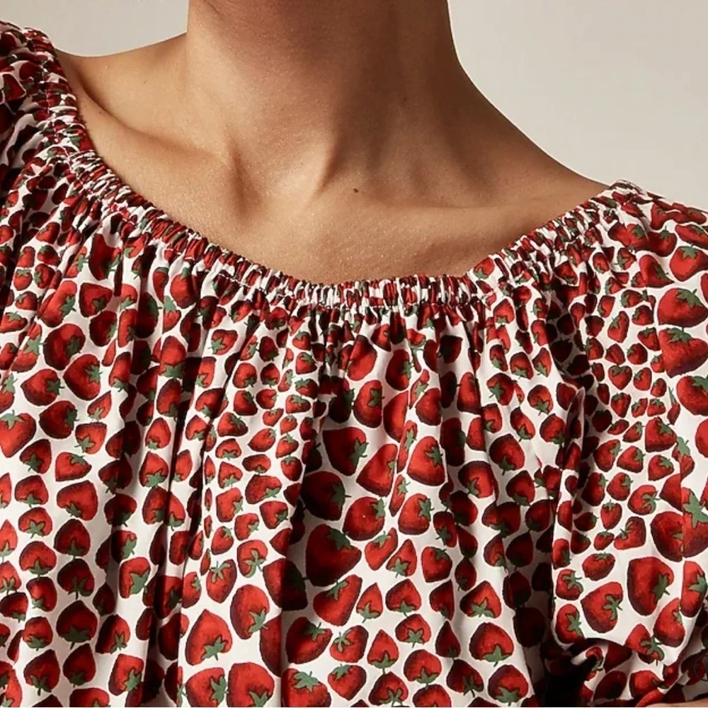 J.Crew clinched waist cropped top strawberry swirl cotton poplin XS blouse new
